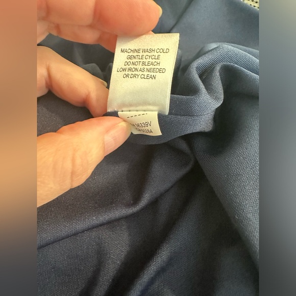 New MAIA Fit & Flare Dress Navy Blue White Black Geo Textured Pleated Pockets - Picture 10 of 11